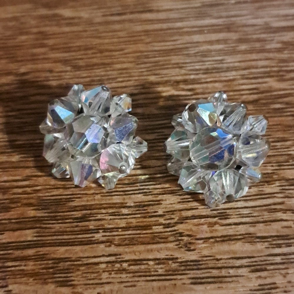 Crystal Beaded Aurora Borelis Clip Earrings